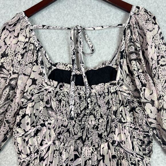 Anthropologie Floral Square Neck Smocked Short Sleeve Midi Dress Size Small - Picture 9 of 12